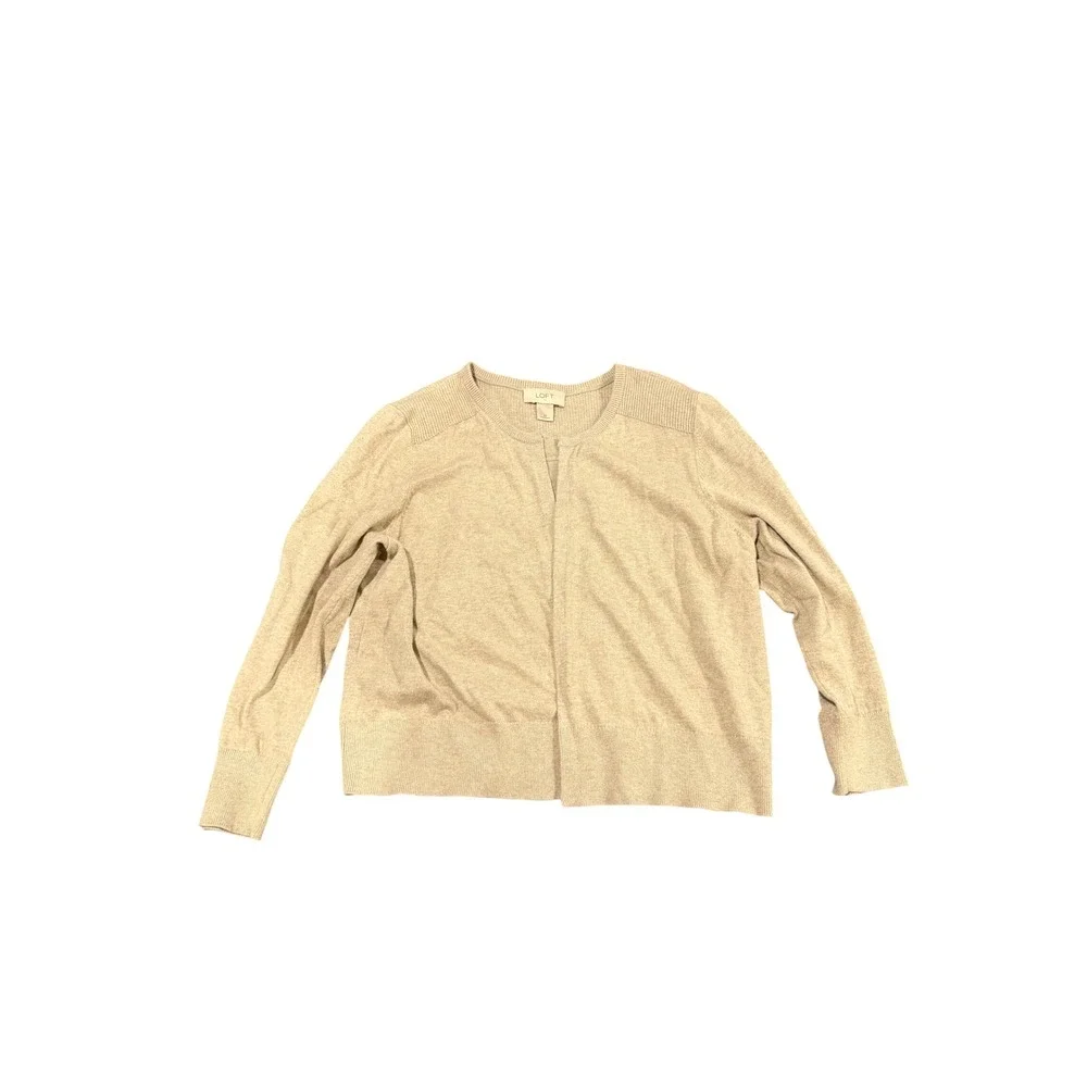 LOFT Open Front Cardigan Sweater Beige Size Medium‎ Long Sleeve Knit